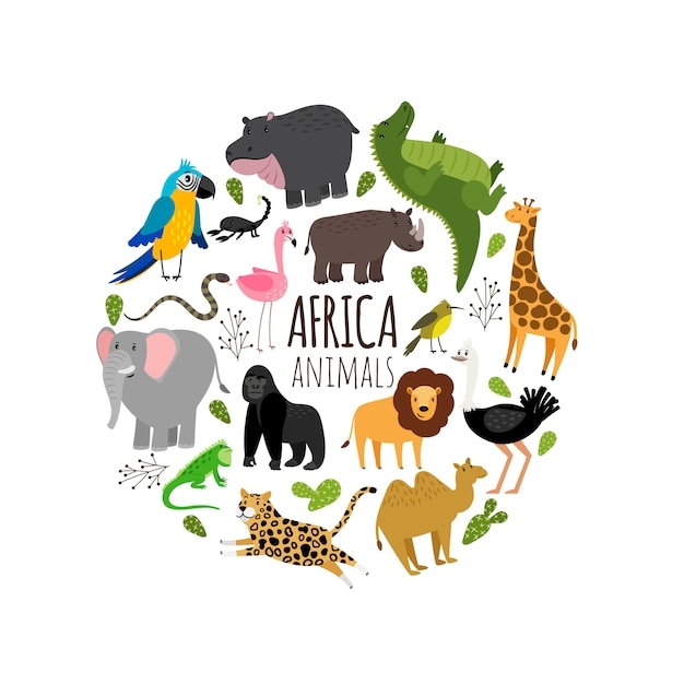 Premium Vector Cartoon African Animals Printable Card
