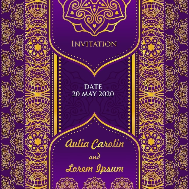 Premium Vector Purple And Gold Wedding Invitation