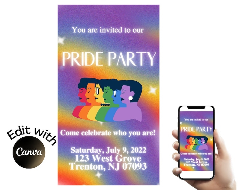 PRIDE Invitation Template LGBTQIA Editable Invitation Neon Etsy