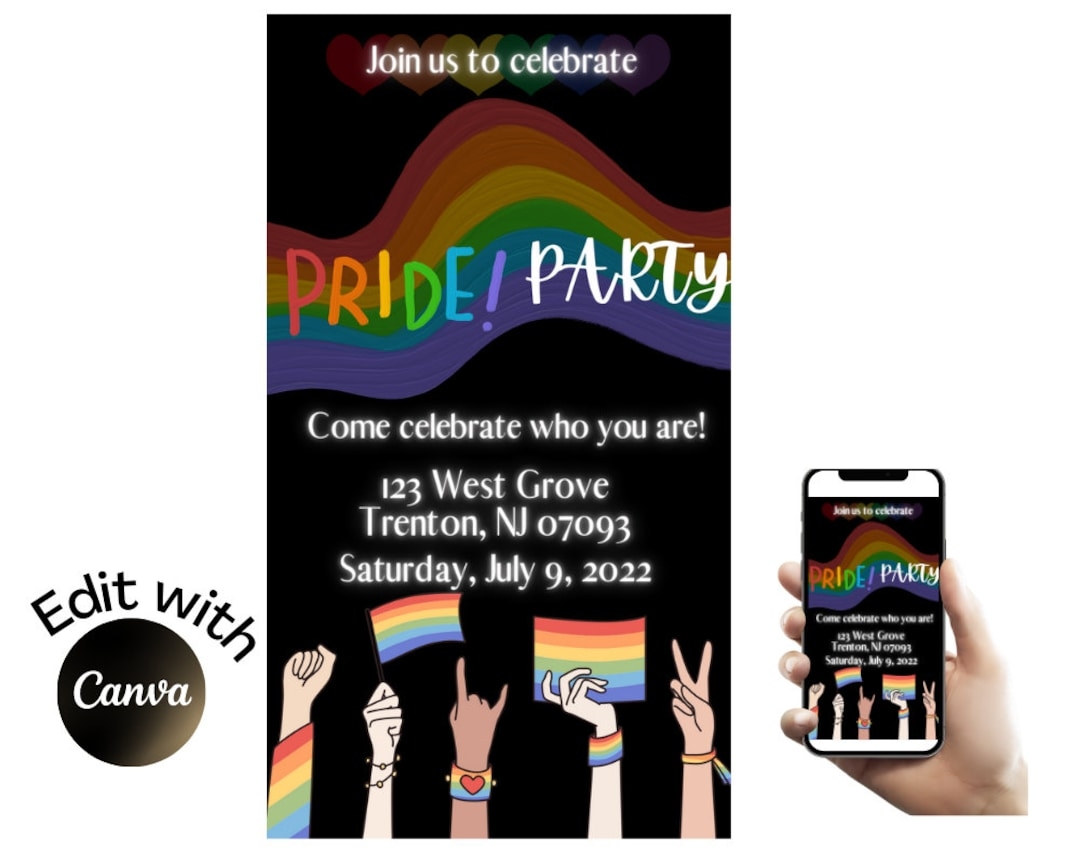 PRIDE Invitation Template LGBTQIA Editable Invitation Neon Etsy