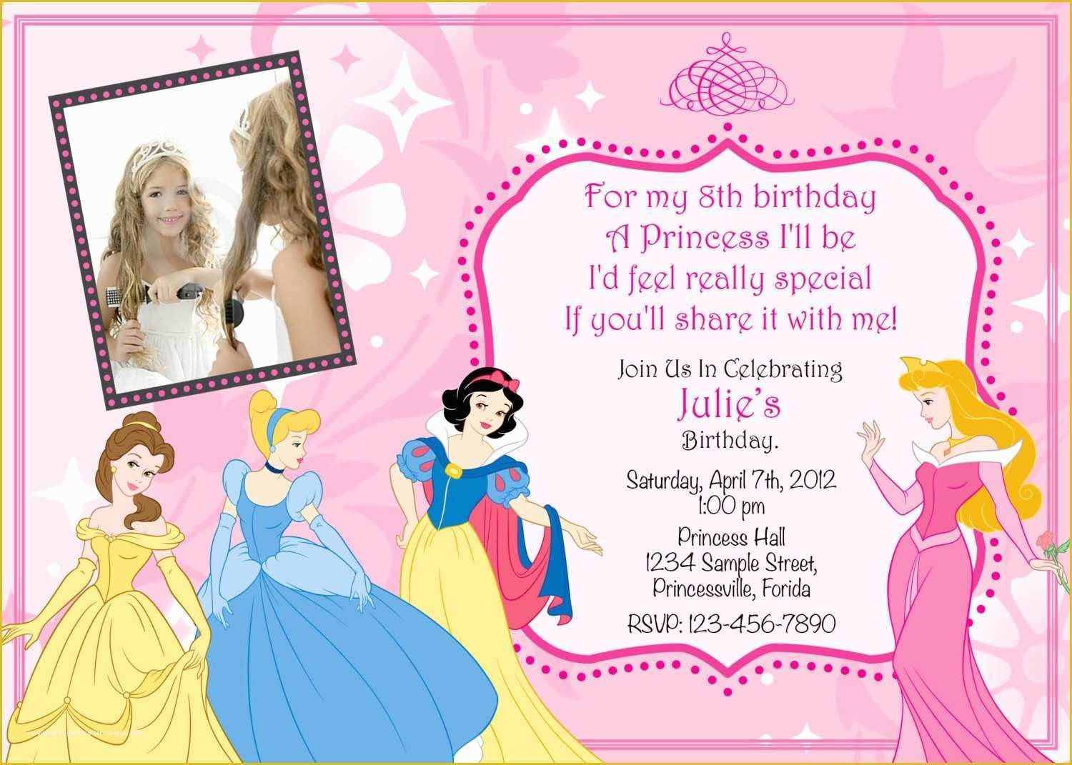 Princess Birthday Invitation Templates Free Of Princess Birthday