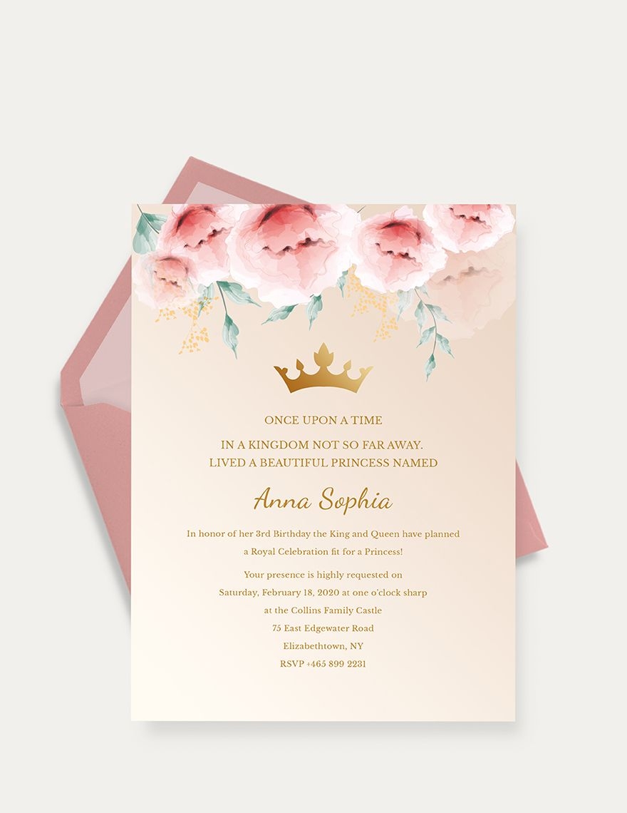 Princess Invitation Template In Pages Illustrator Publisher PSD 