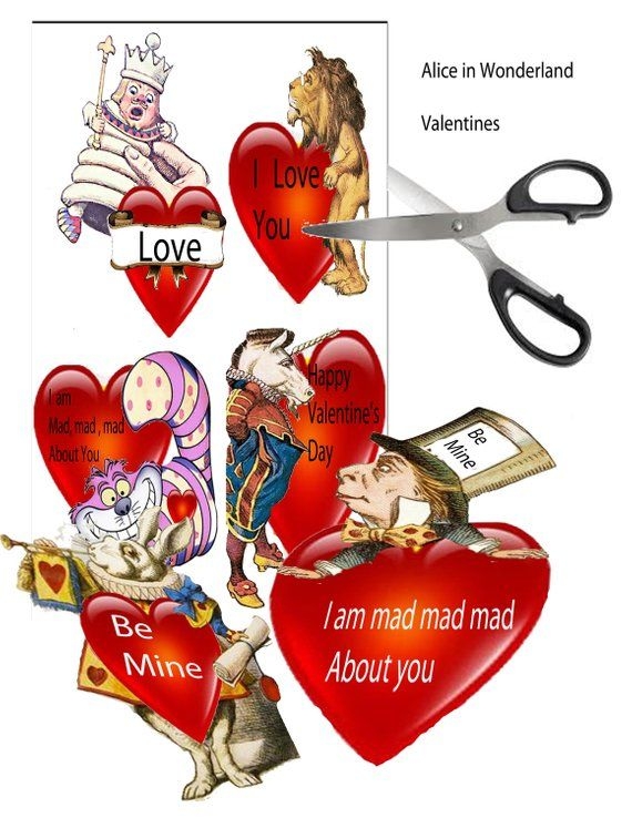Printable Alice In Wonderland Valentine Cards Collage Sheets Two With
