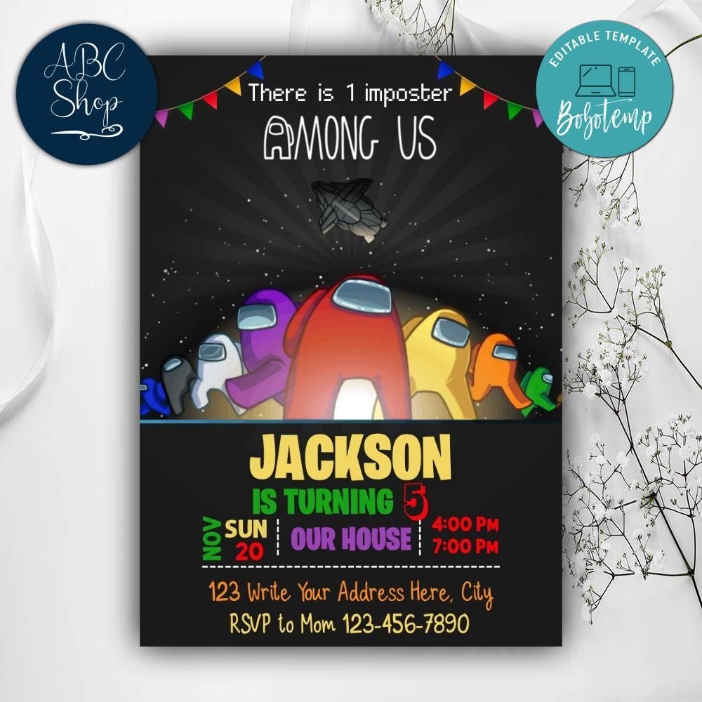 Printable Among Us Birthday Invites Instant Download Bobotemp