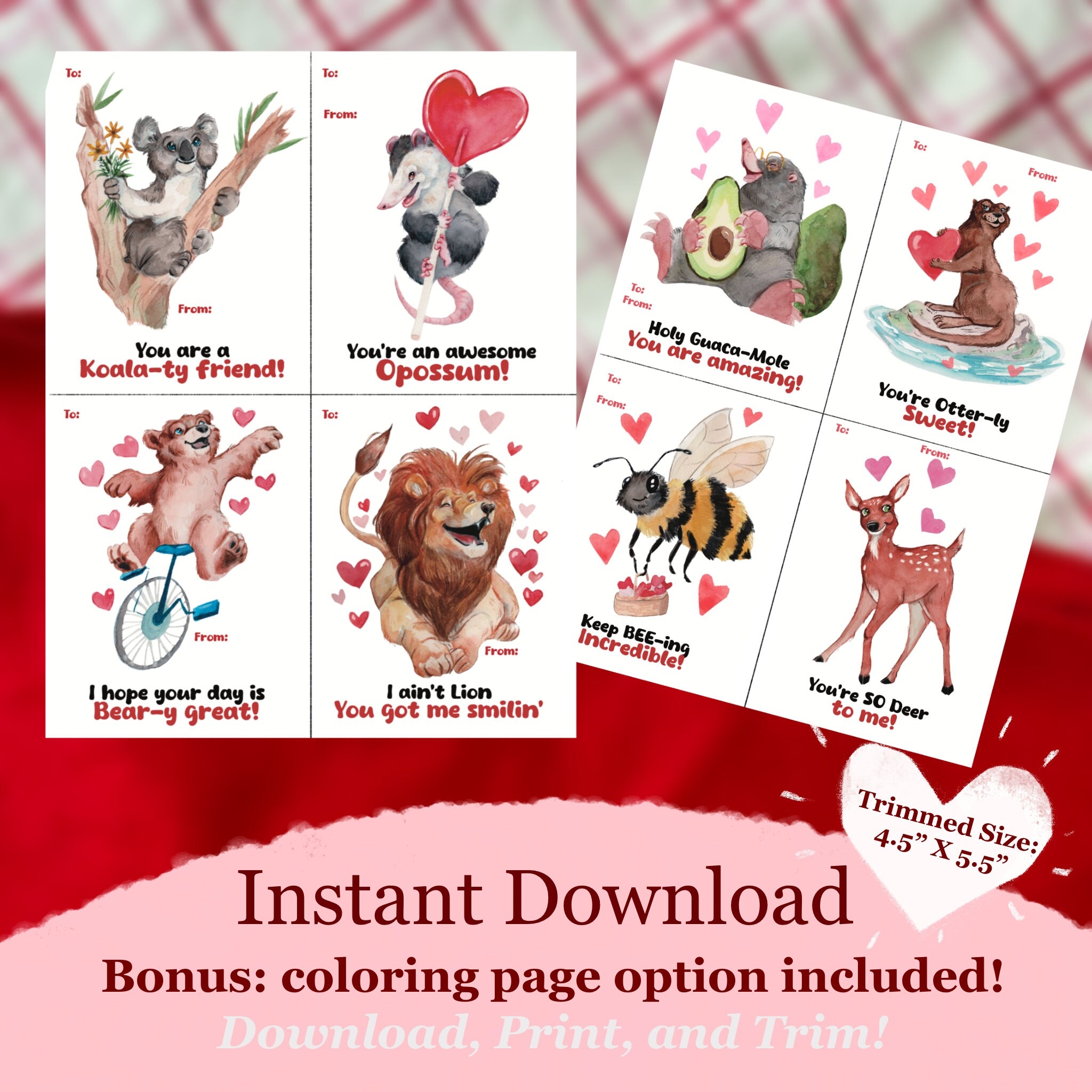 animal valentines day cards printable