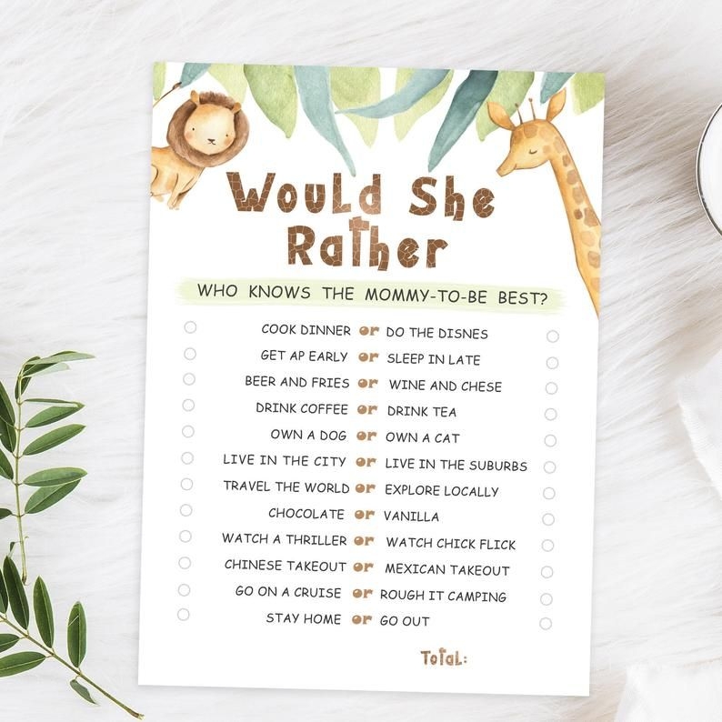 would she rather baby shower game printable