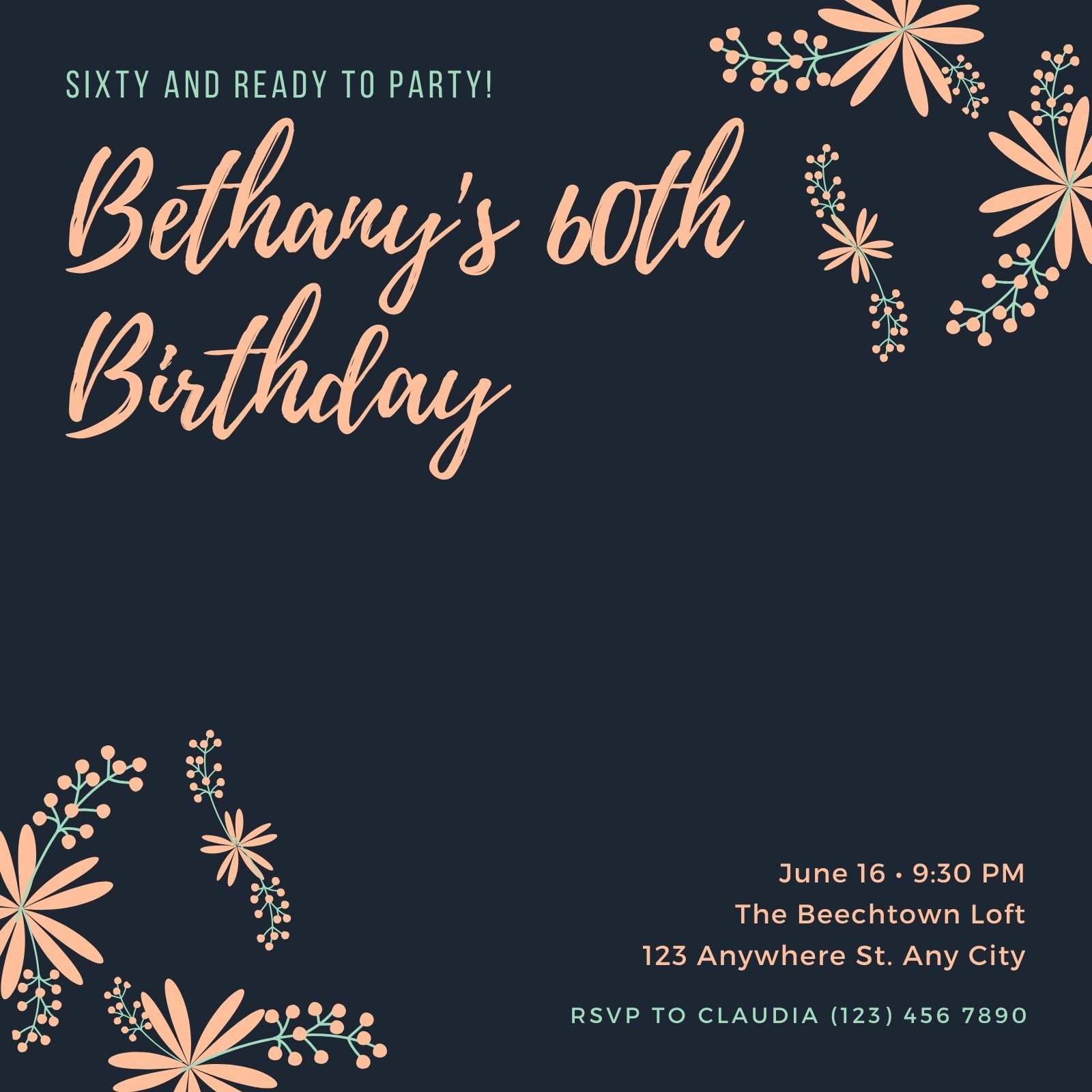 Printable Blank 60Th Birthday Invitation Template