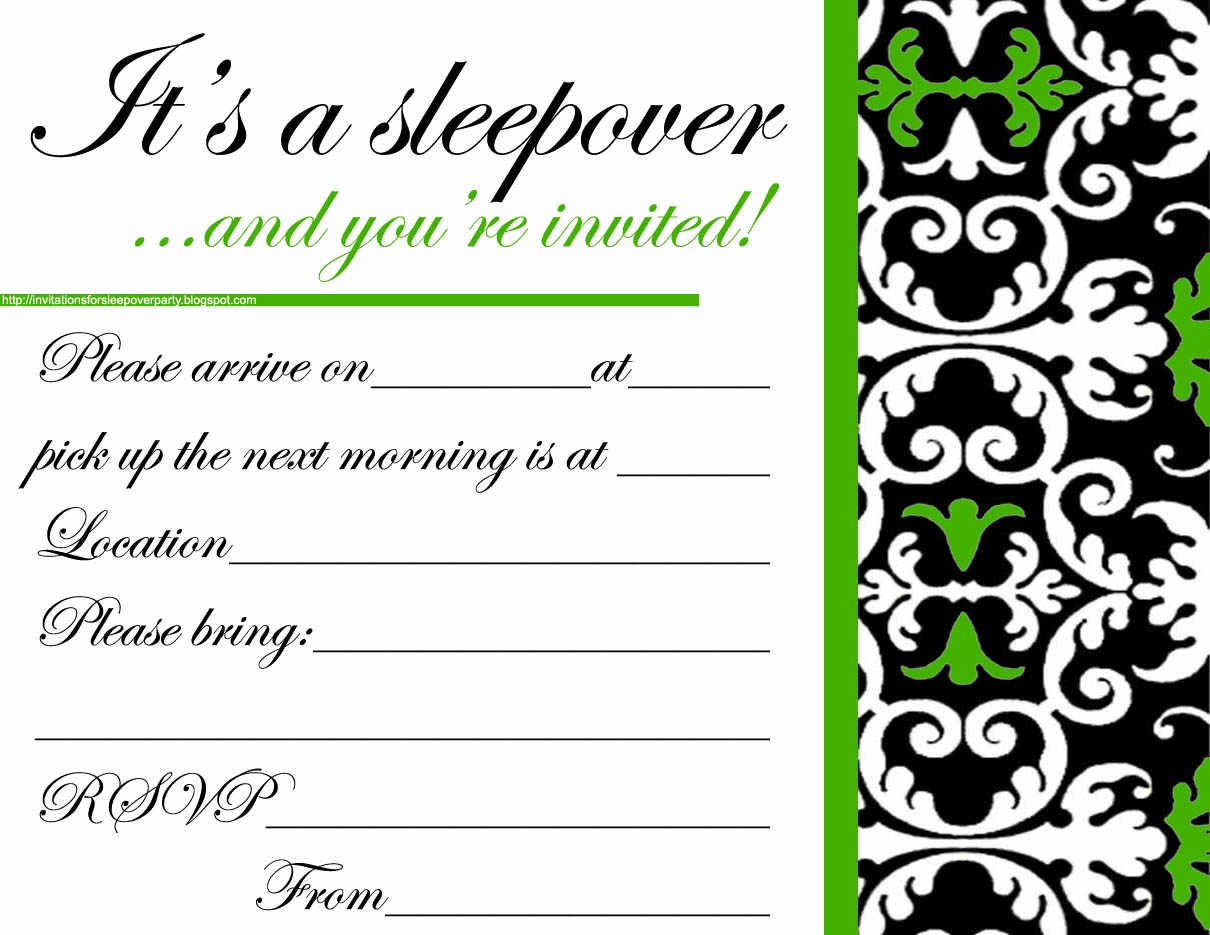 Printable Blank Sleepover Invitation Template Free Templates Printable