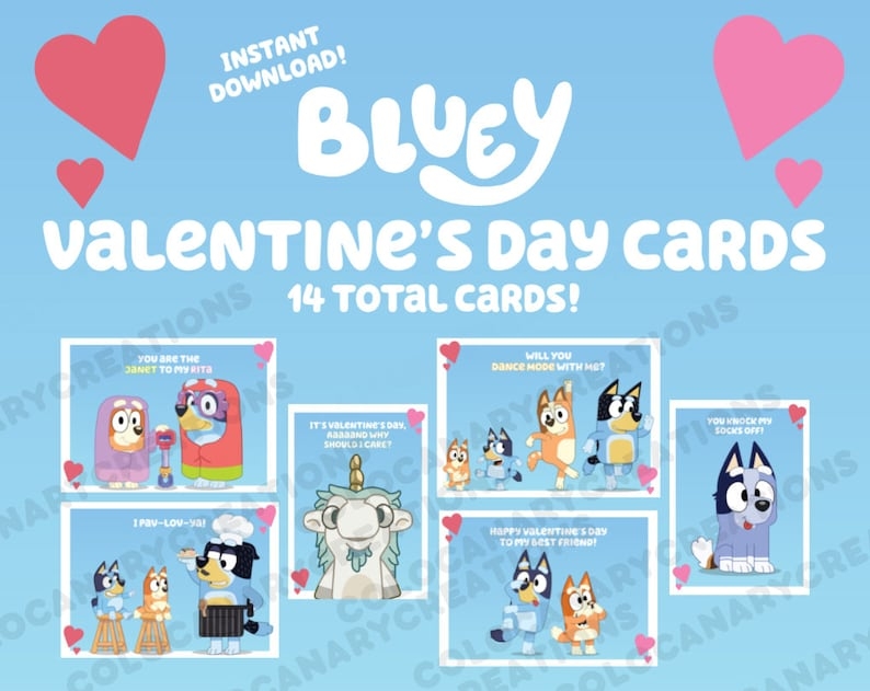 Printable Bluey Valentines Cards