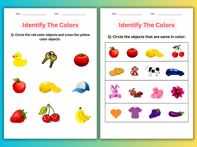 Printable Color Identification Matching Colors Worksheets For 
