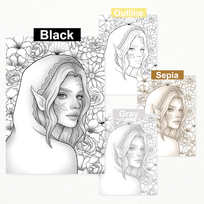 Printable Coloring Page Fantasy Floral Girl Portrait Etsy In 2022