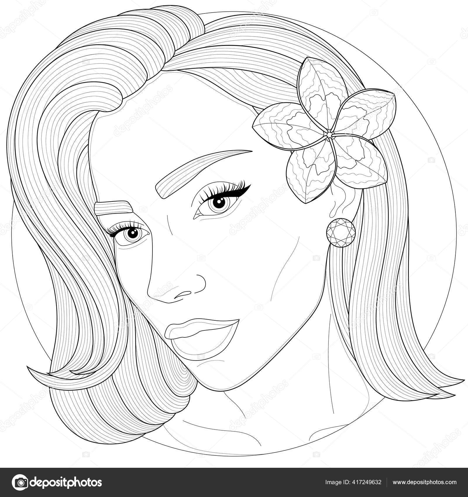 printable coloring page fantasy floral girl portrait