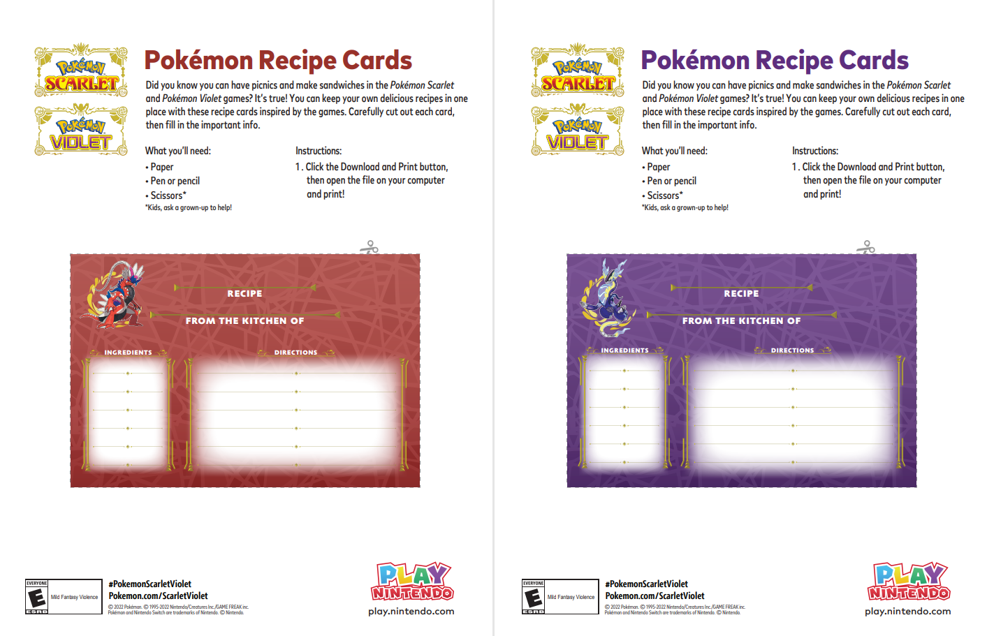 Printable Crafts Recipe Cards Inspired By Pok mon Play Nintendo 