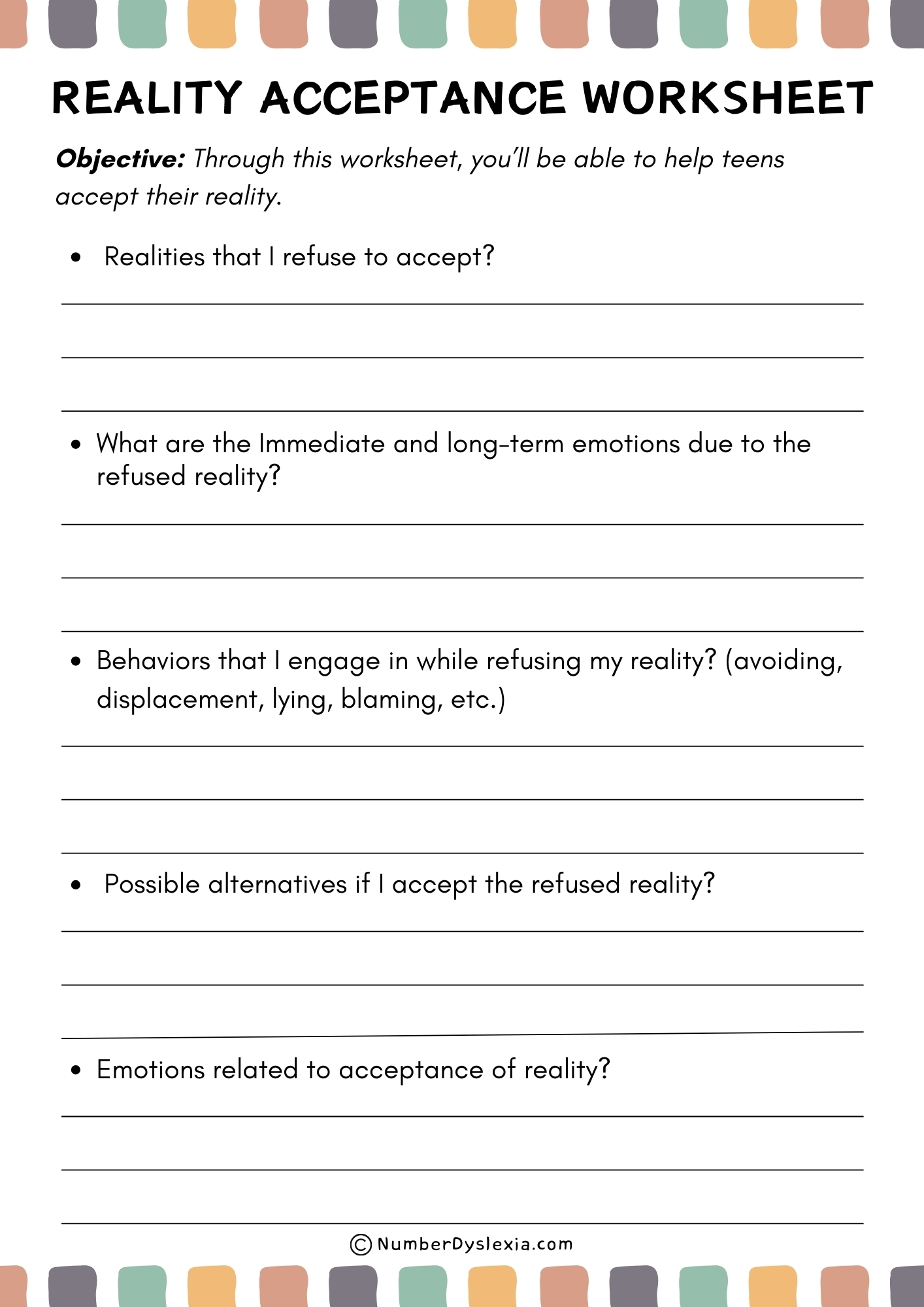 Printable Dialectical Behavior Therapy Worksheets For Teenagers 