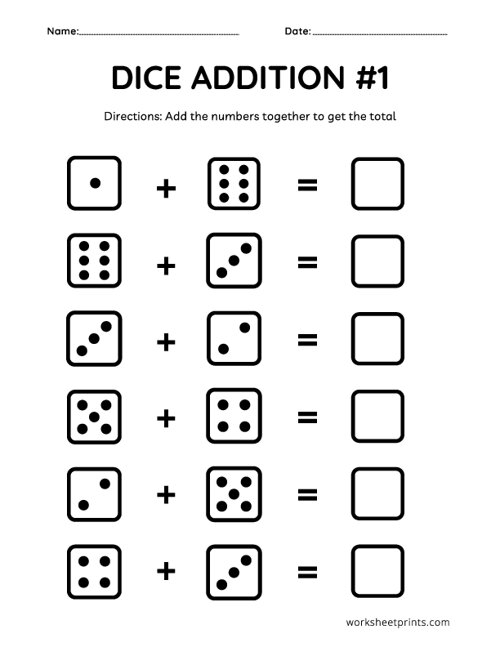Printable Dice Addition Worksheet WorksheetPrints