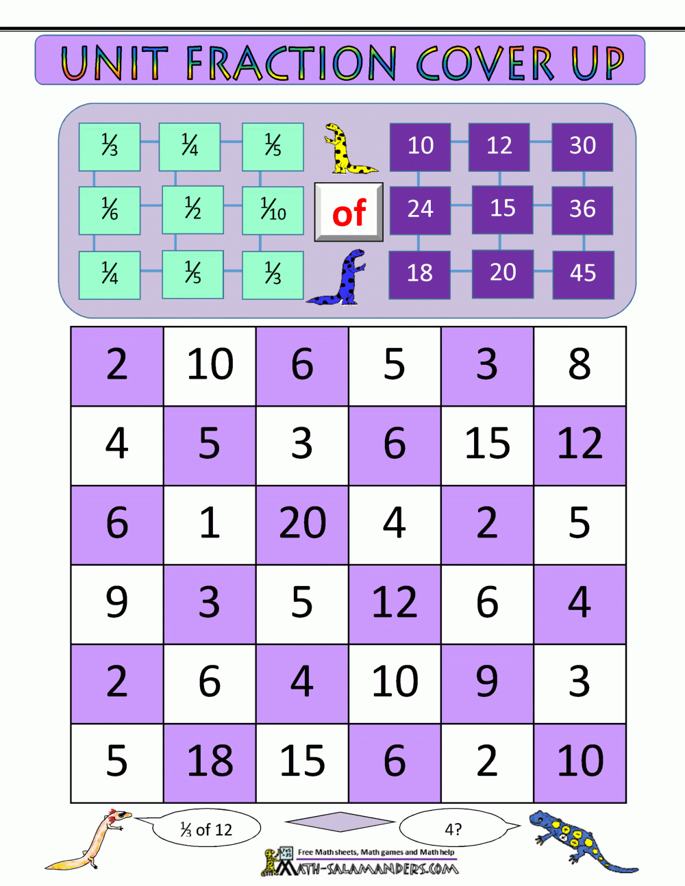 printable fraction games pdf