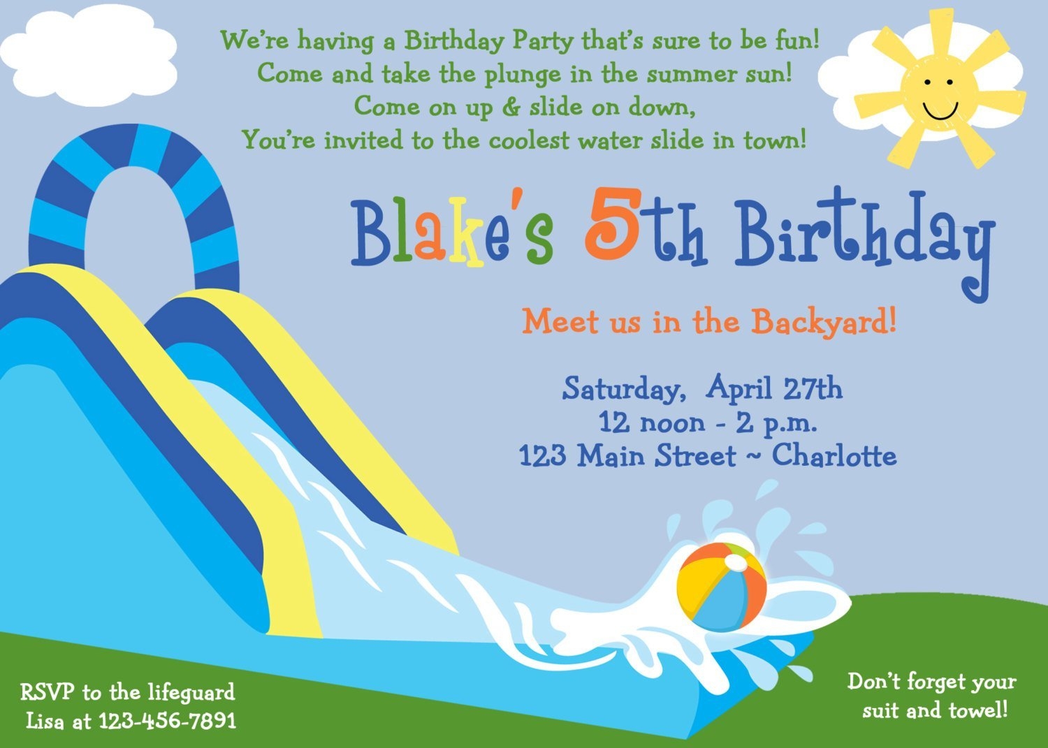 printable free water slide invitation template