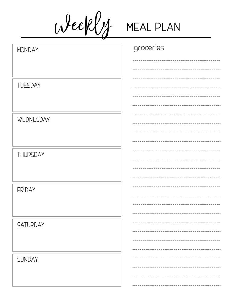 free printable meal planning template
