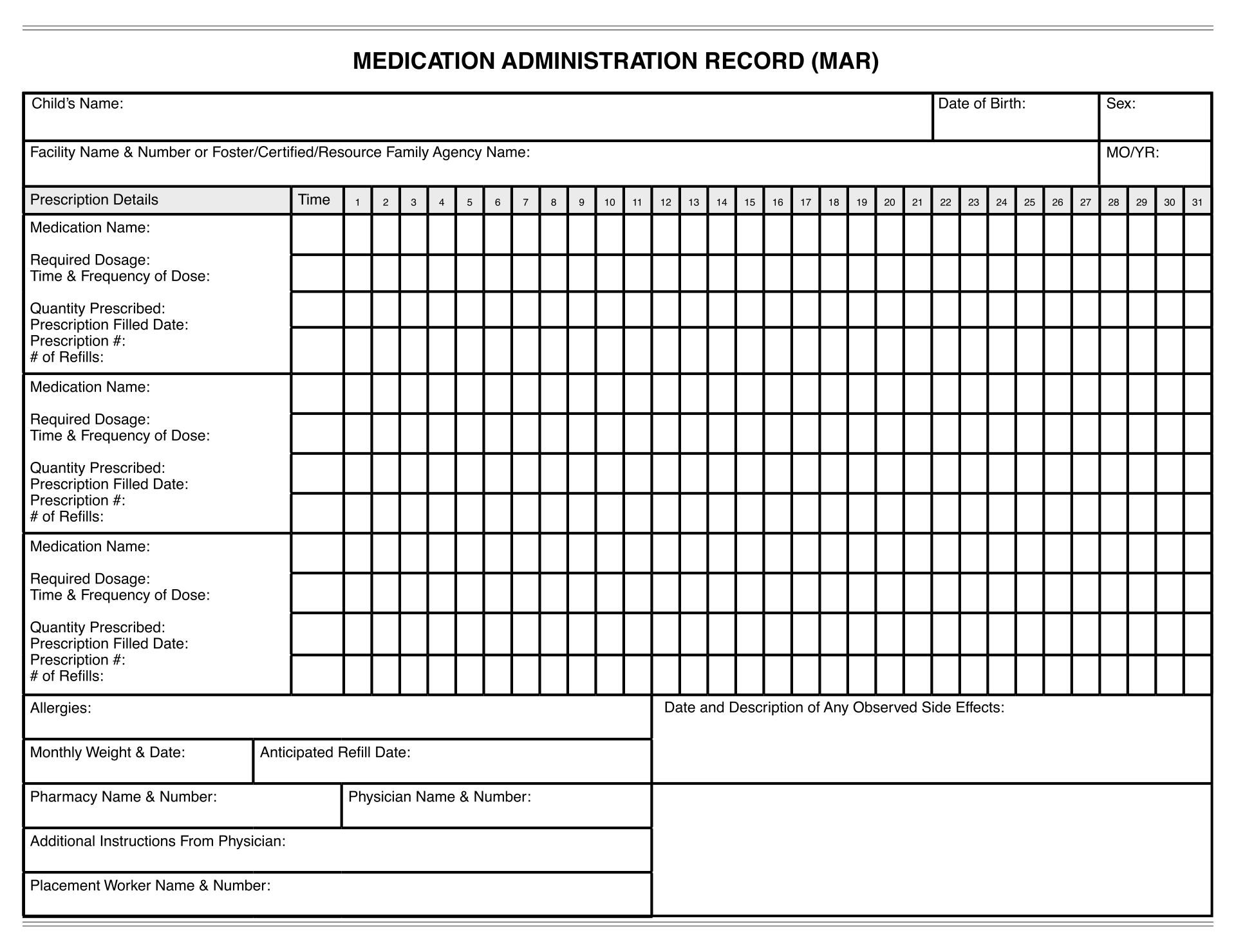 Printable Medication Administration Form Template Printable Forms 