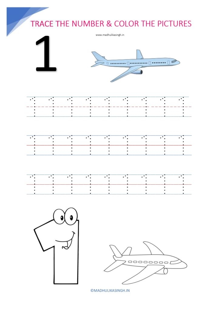 tracing number one worksheets