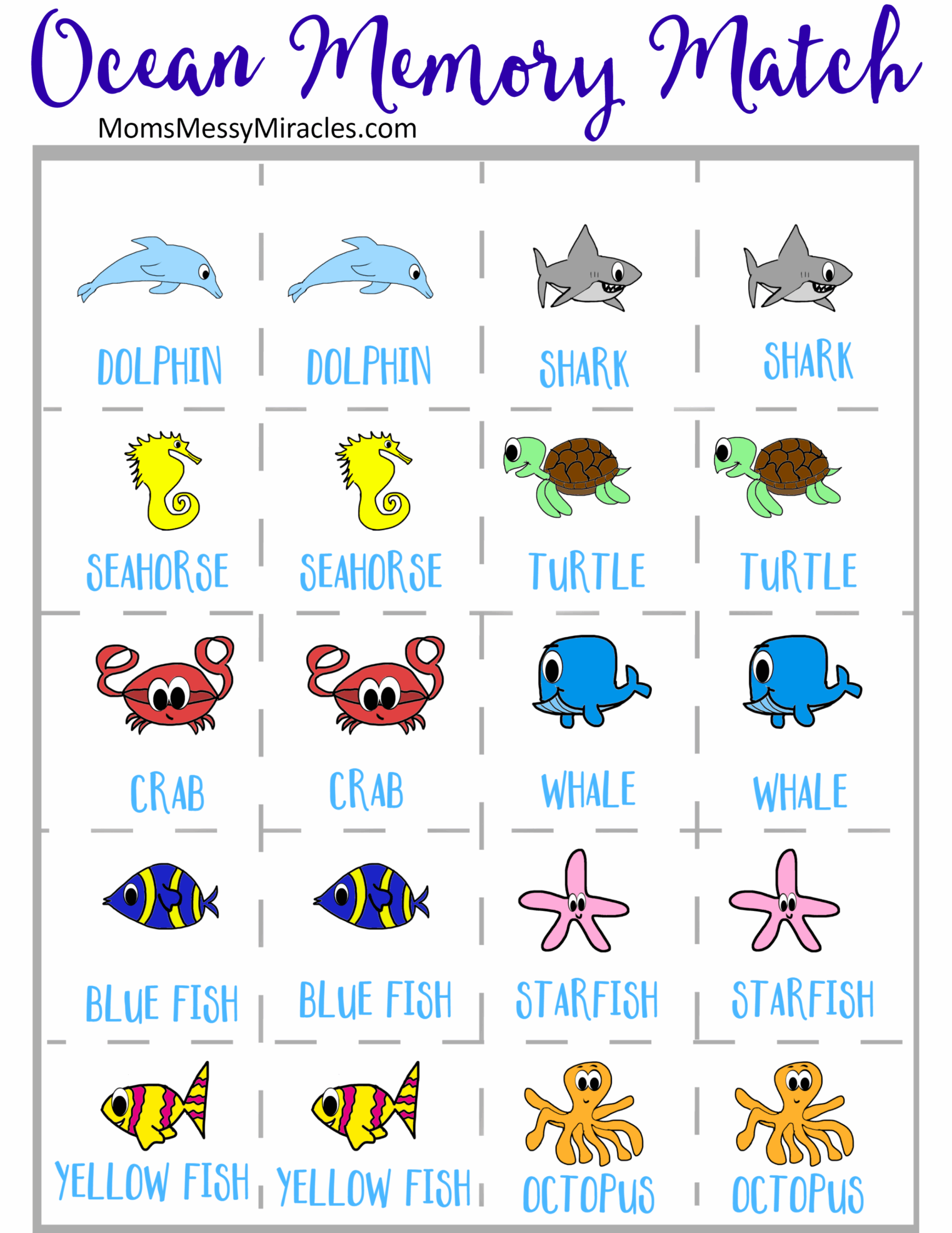Printable Ocean Memory Game The Shirley Journey Memory Games Ocean 