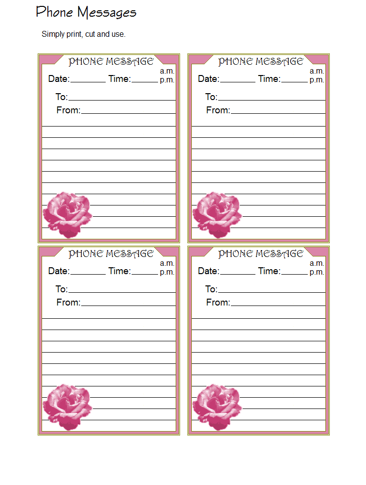 free printable phone message template word