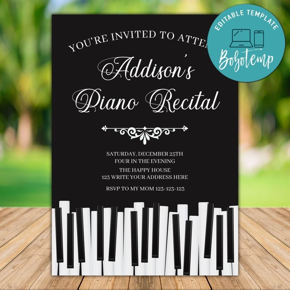 Printable Piano Recital Invitation Template Instant Download Bobotemp