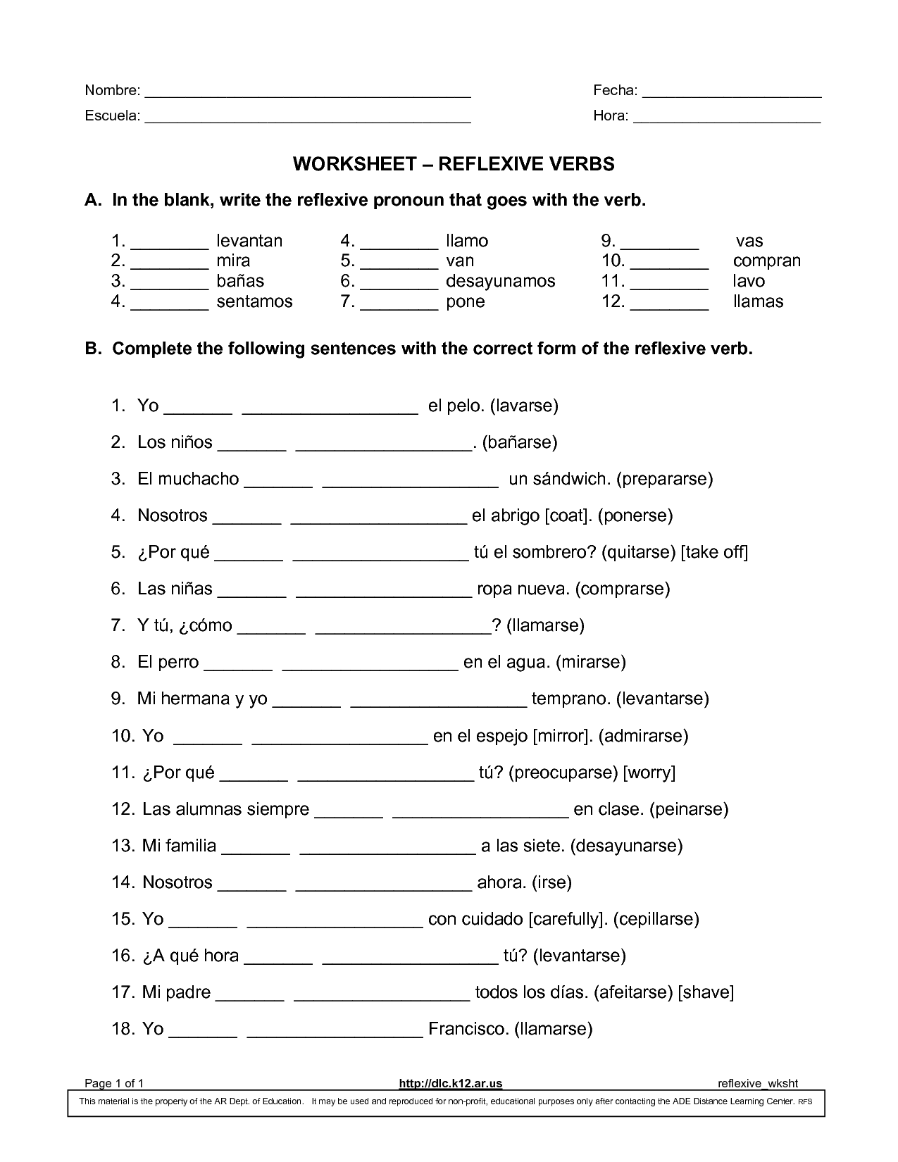 spanish i worksheets