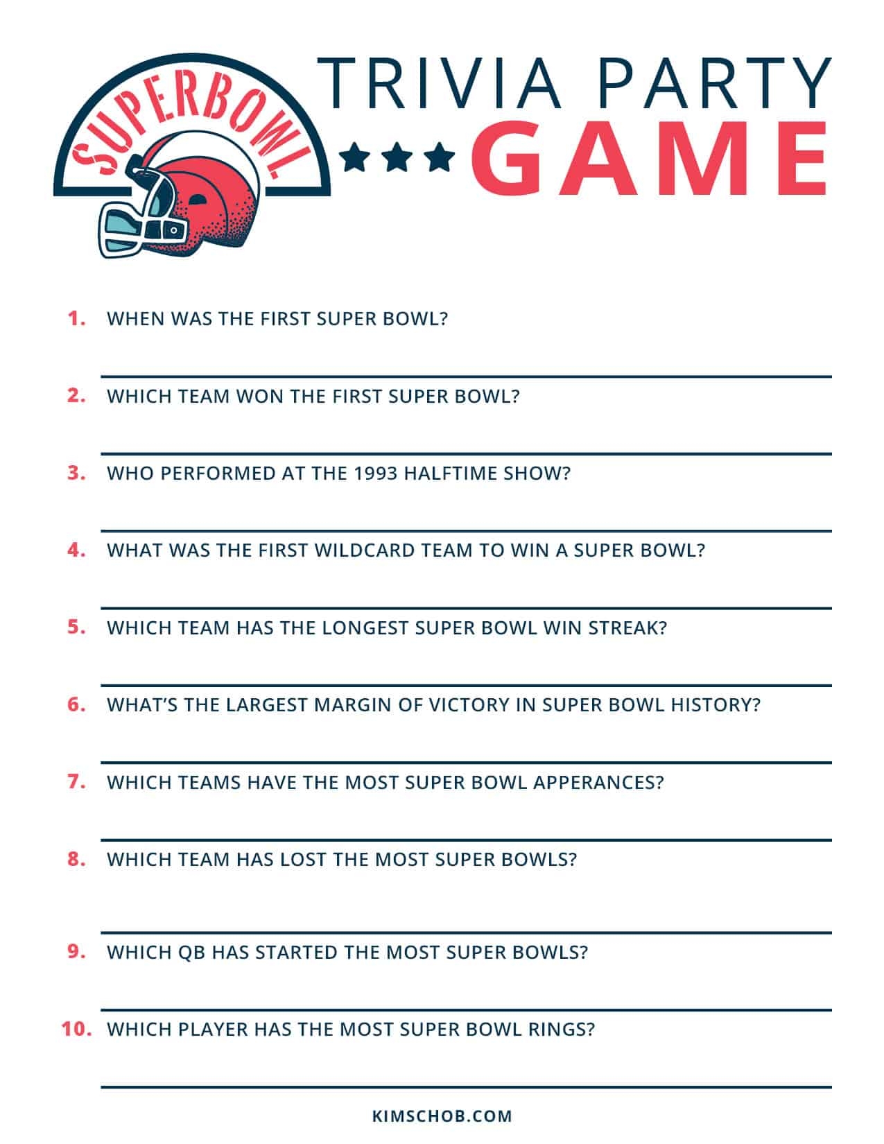 Printable Super Bowl Party Games Worksheets Library