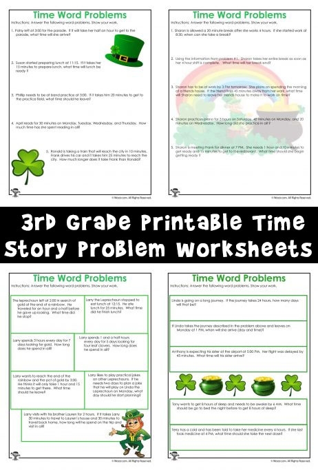 Printable Time Story Problem Math Worksheets For St Patrick 39 s Day 