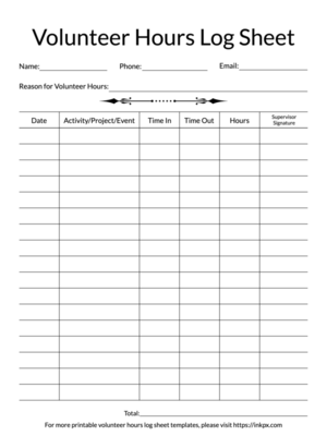 Printable Volunteer Hours Log Sheets And Templates In PDF PNG