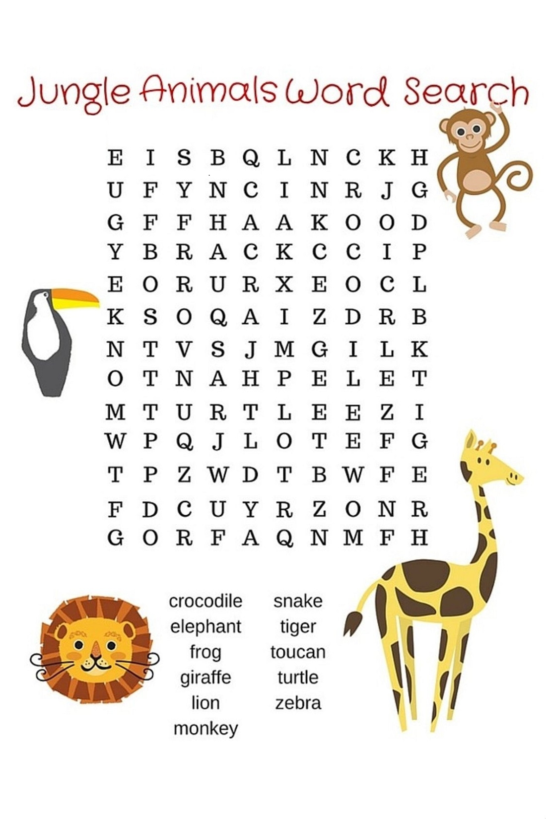 Printable Word Search Animals