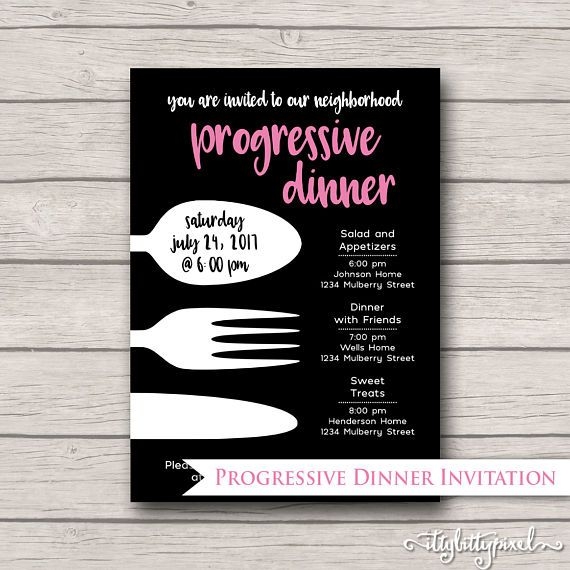 Progressive Dinner Party Invitation Announcement Card Digital