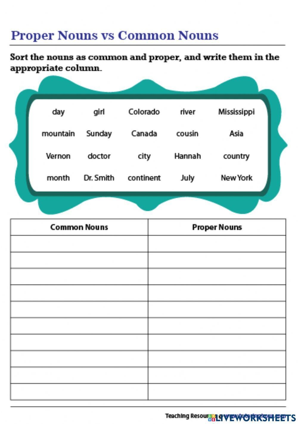 common and proper nouns worksheet pdf