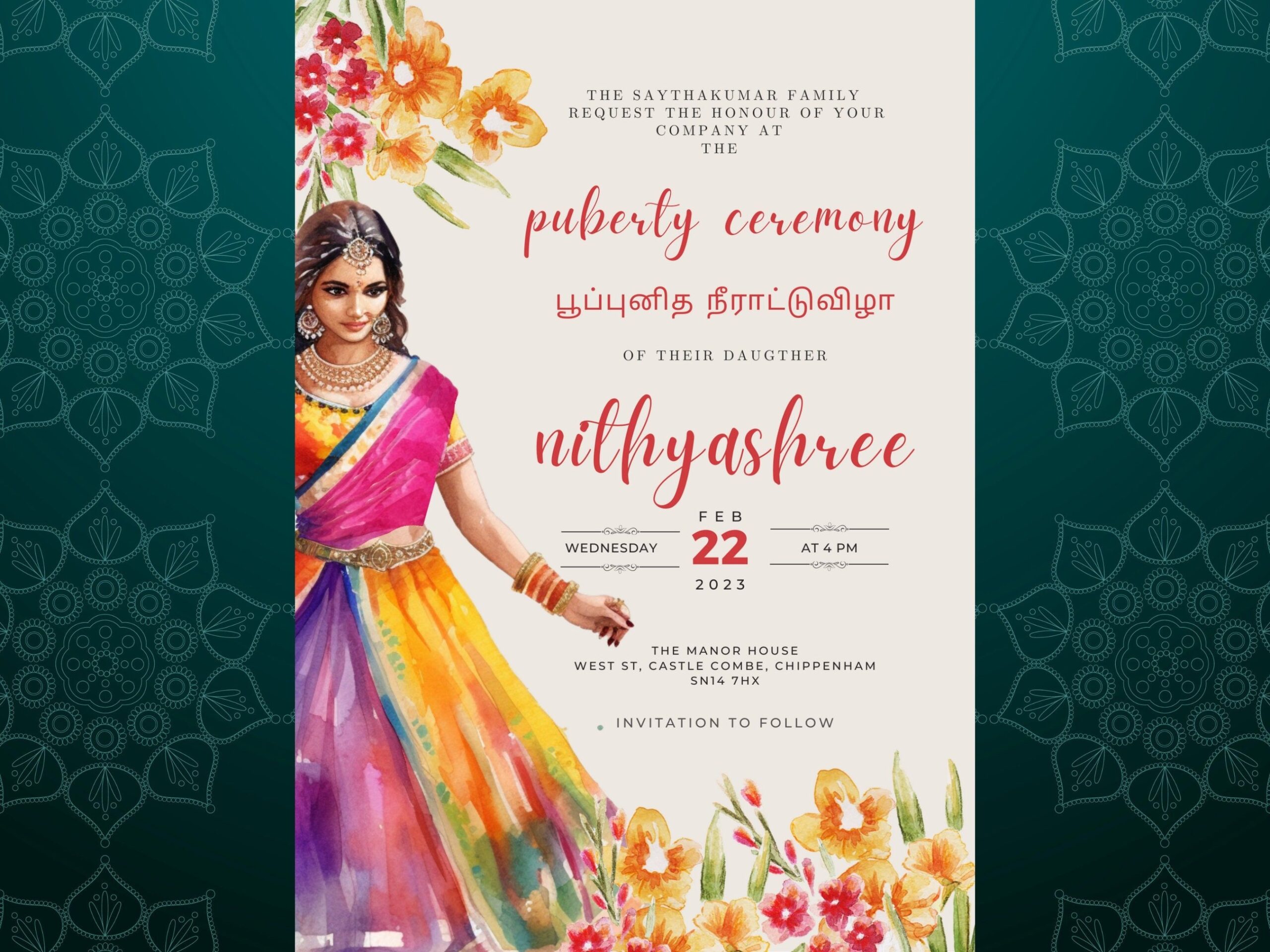 Puberty Ceremony Invitation Half saree Ceremony Invitation Instant 