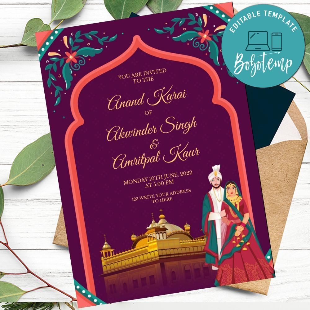 Punjabi Wedding Invitation Customizable Template Instant Download 