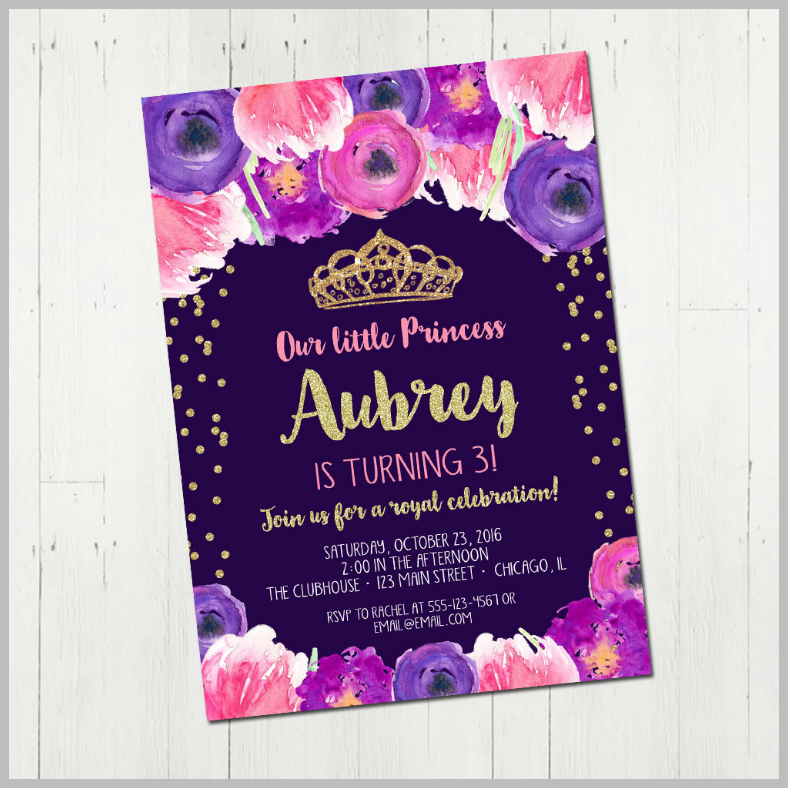 Purple Birthday Invitations Template