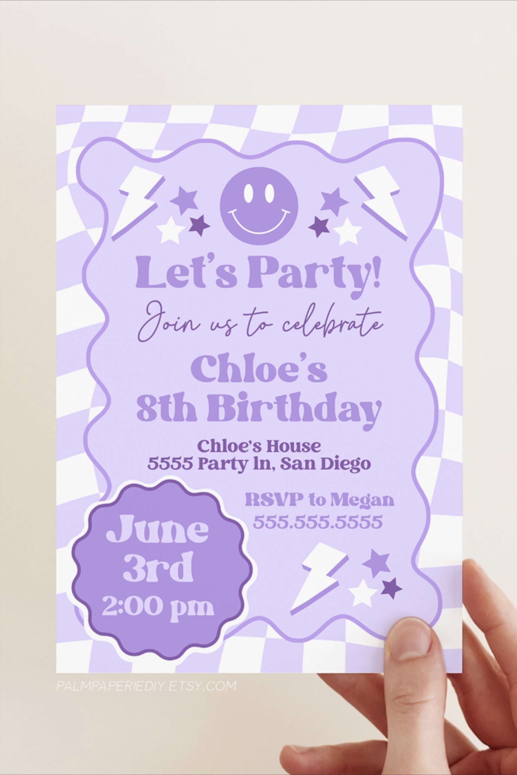 Purple Birthday Invites Girl Preppy Invitation Template Etsy Artofit
