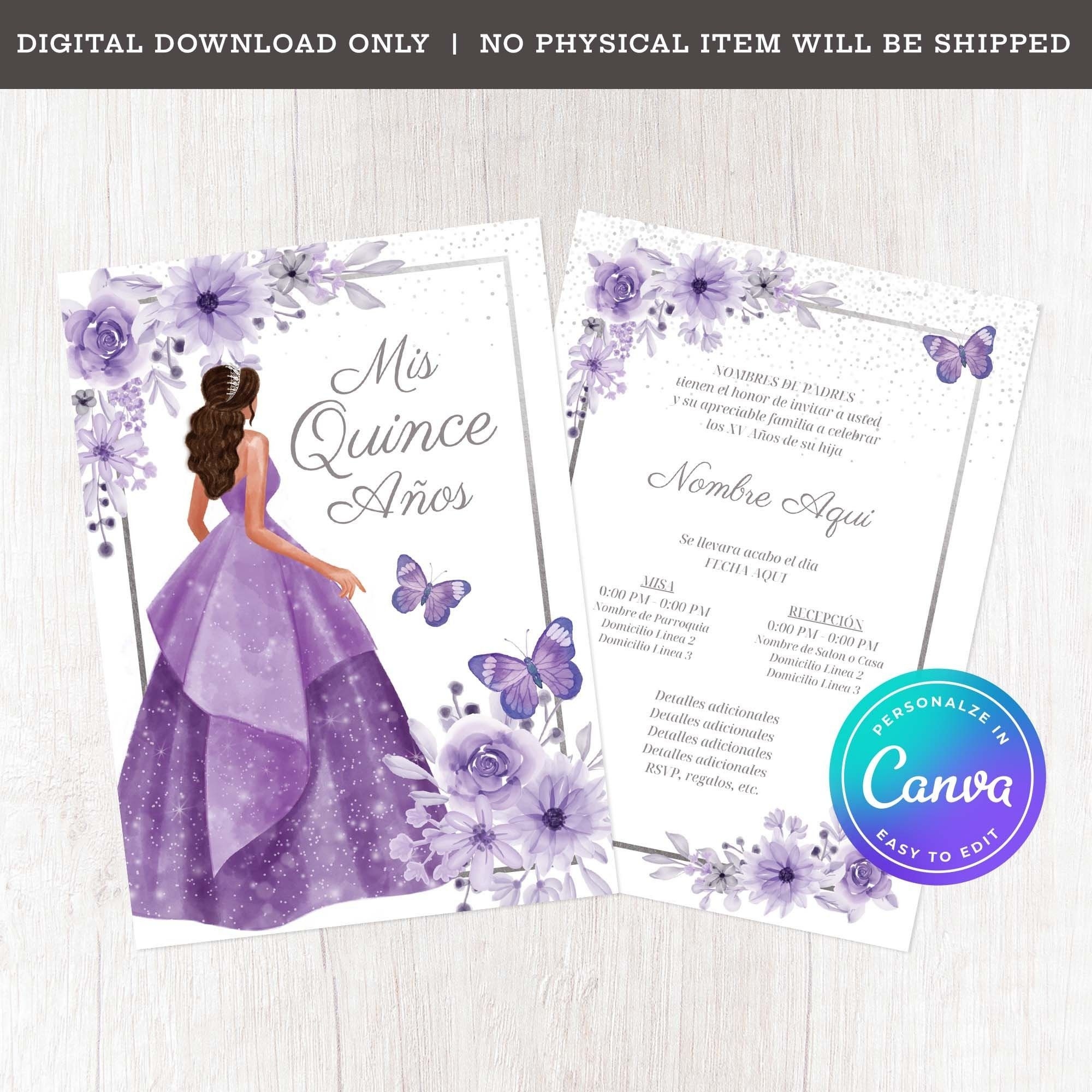 Quincea era Invitation Template 5x7 Purple Lilac Lavender Wisteria