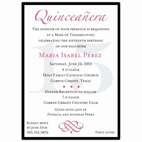 Quinceanera Invitation Wording Spanish Elegant Quinceanera Invitation 