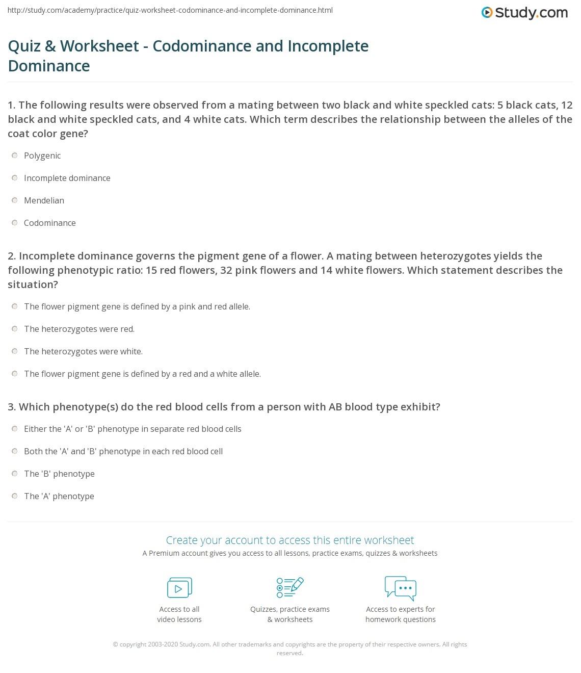 codominant/incomplete dominance practice worksheet