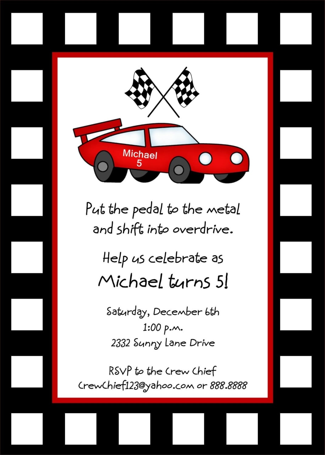 Race Car Birthday Invitation Template Free