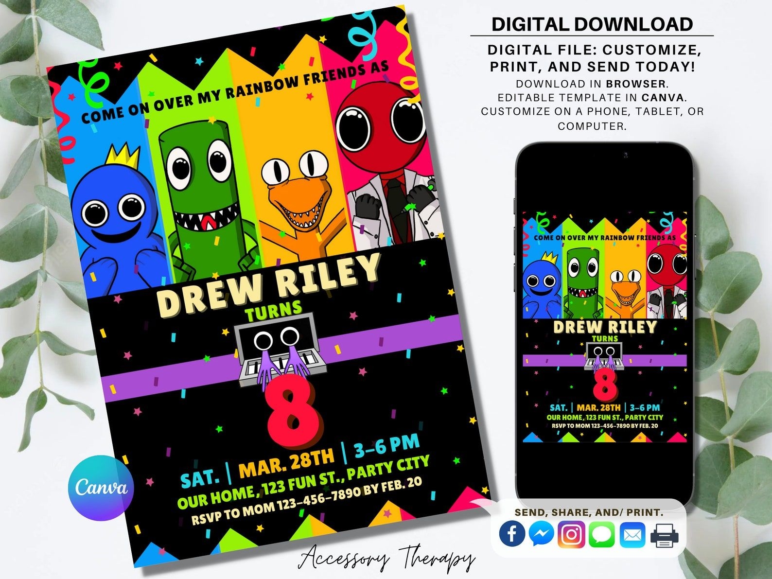 Rainbow Friends DIGITAL DIY Template Invitation Invite Etsy In 2023
