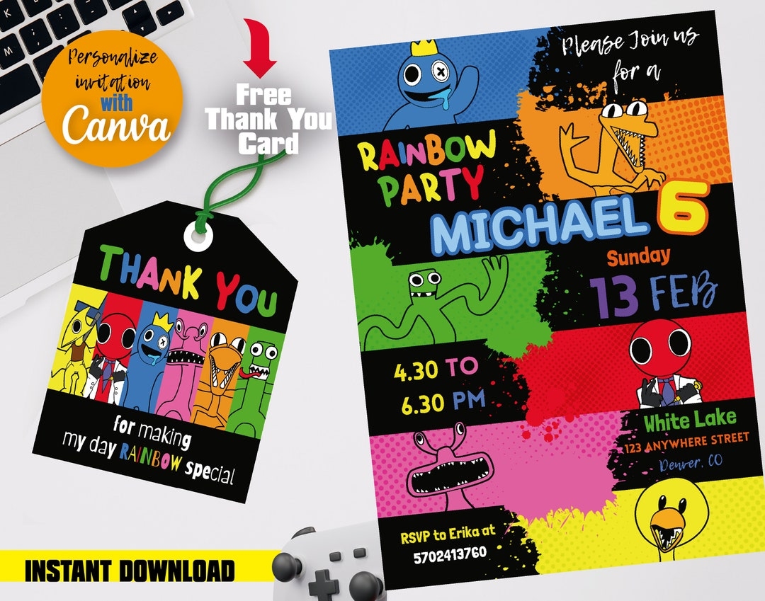 Rainbow Friends Invitation Template Birthday Party Celebration Etsy