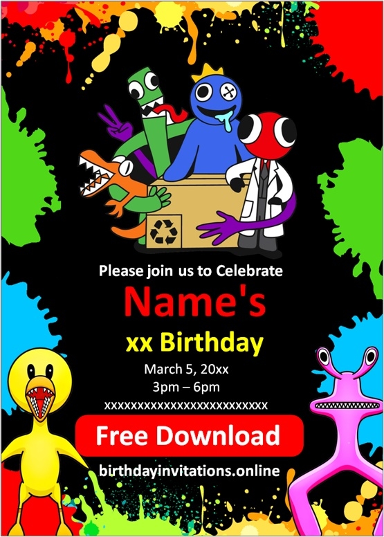 Rainbow Friends Invitations Birthday Invitations