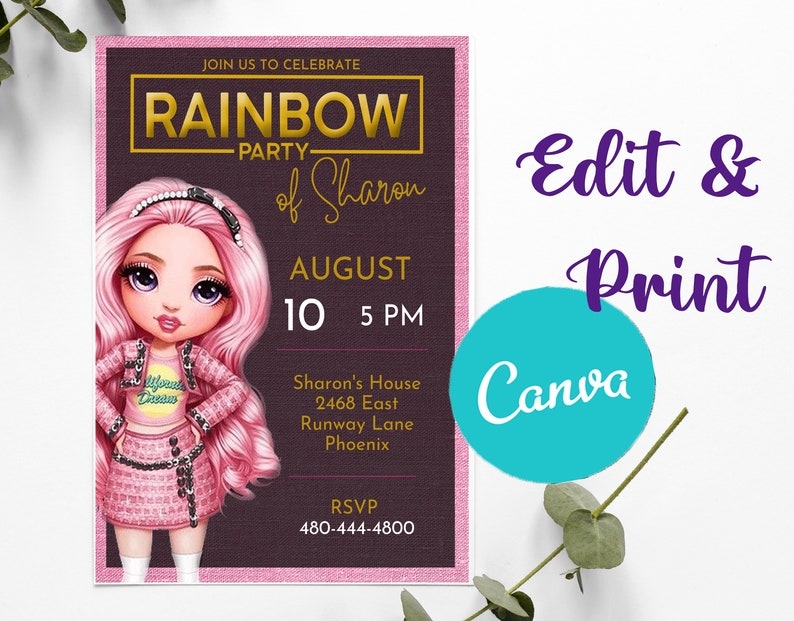 rainbow high invitation template free