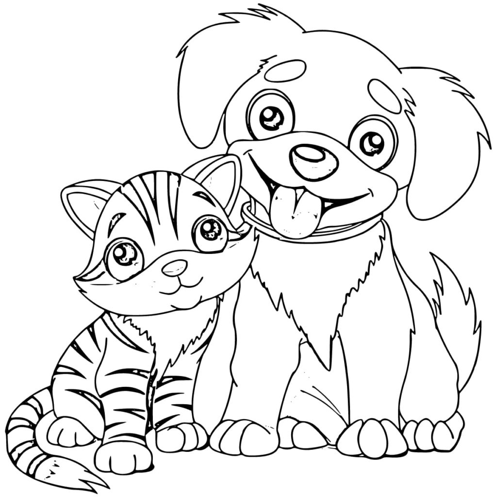 dog and cat coloring pages free