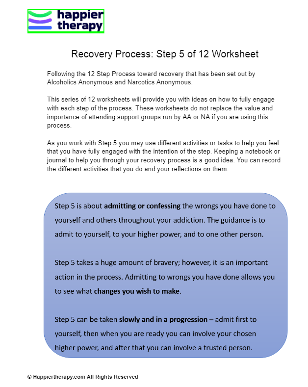 Recovery Process Step 5 Of 12 Worksheet HappierTHERAPY Worksheets