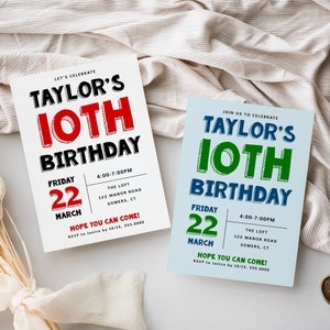 Red Black Birthday Invitation Template Block Font ANY AGE Fully 