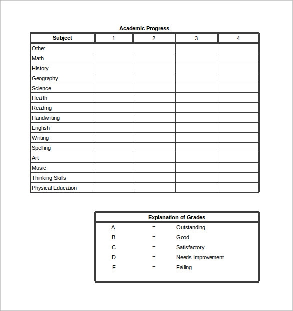 free printable homeschool report card template